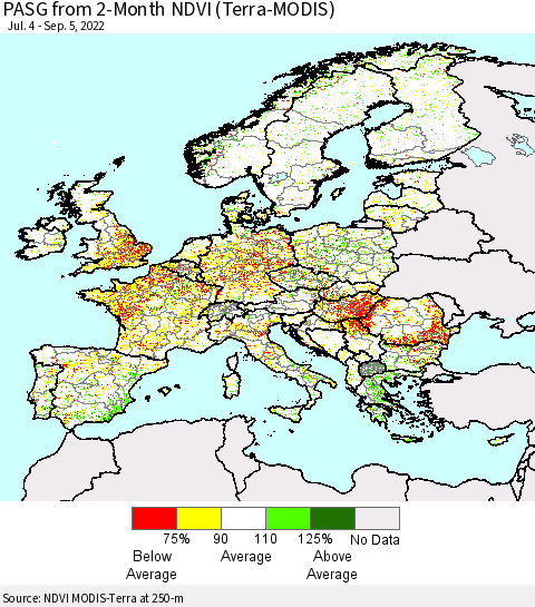 Europe PASG from 2-Month NDVI (Terra-MODIS) Thematic Map For 8/29/2022 - 9/5/2022