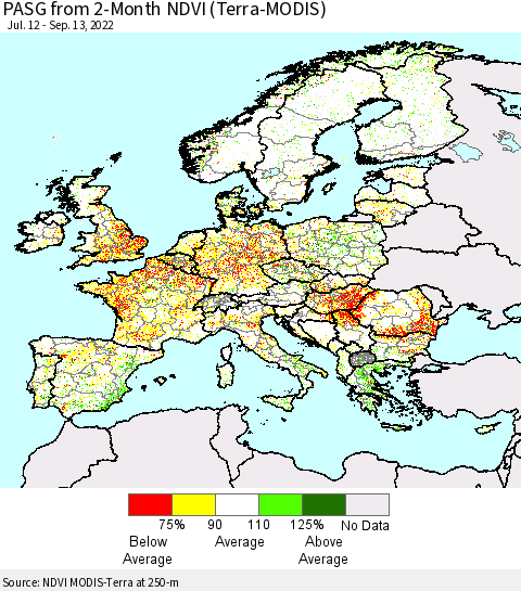 Europe PASG from 2-Month NDVI (Terra-MODIS) Thematic Map For 9/6/2022 - 9/13/2022