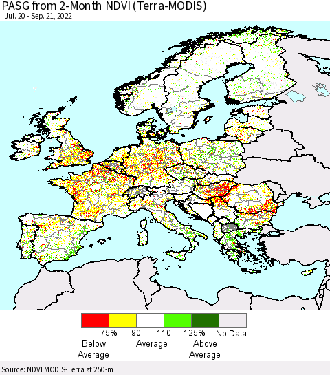 Europe PASG from 2-Month NDVI (Terra-MODIS) Thematic Map For 9/14/2022 - 9/21/2022