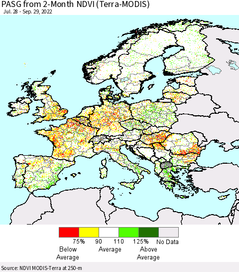 Europe PASG from 2-Month NDVI (Terra-MODIS) Thematic Map For 9/22/2022 - 9/29/2022
