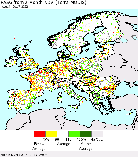 Europe PASG from 2-Month NDVI (Terra-MODIS) Thematic Map For 9/30/2022 - 10/7/2022