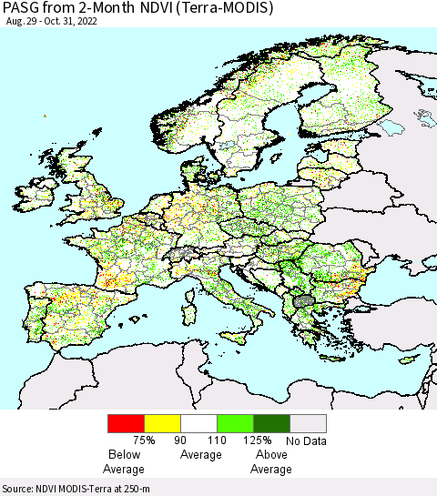 Europe PASG from 2-Month NDVI (Terra-MODIS) Thematic Map For 10/24/2022 - 10/31/2022