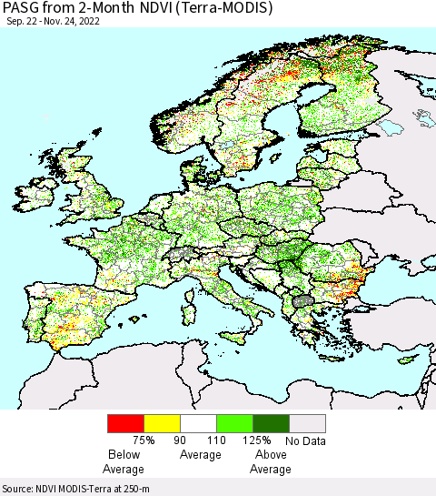 Europe PASG from 2-Month NDVI (Terra-MODIS) Thematic Map For 11/17/2022 - 11/24/2022