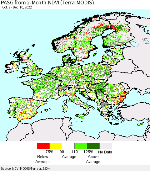 Europe PASG from 2-Month NDVI (Terra-MODIS) Thematic Map For 12/3/2022 - 12/10/2022