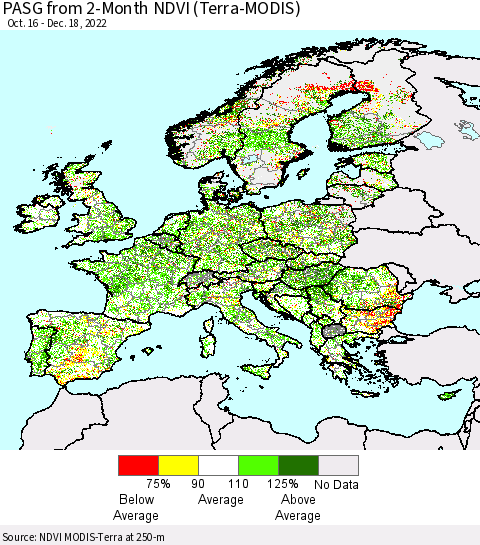 Europe PASG from 2-Month NDVI (Terra-MODIS) Thematic Map For 12/11/2022 - 12/18/2022