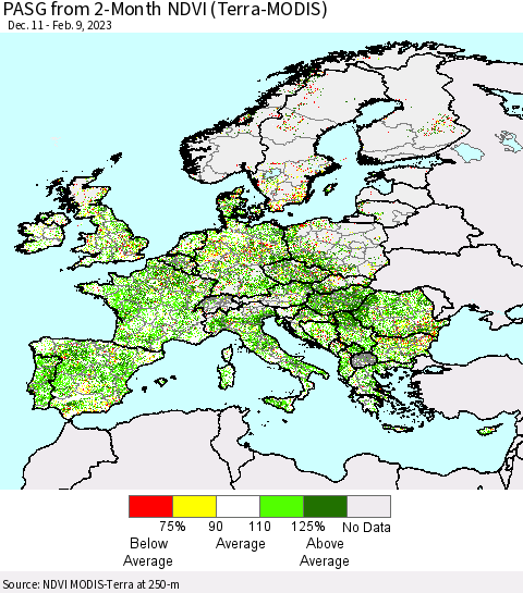 Europe PASG from 2-Month NDVI (Terra-MODIS) Thematic Map For 2/2/2023 - 2/9/2023