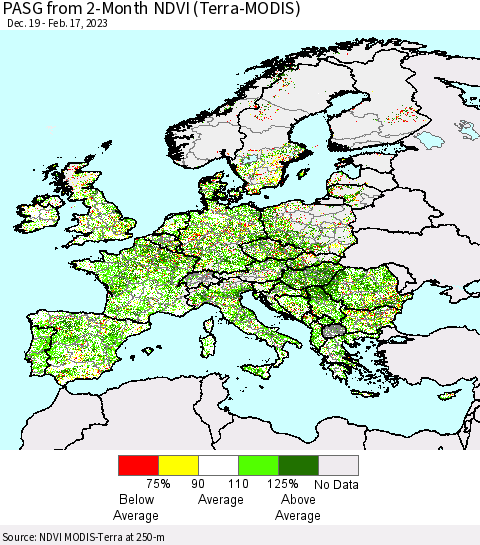 Europe PASG from 2-Month NDVI (Terra-MODIS) Thematic Map For 2/10/2023 - 2/17/2023