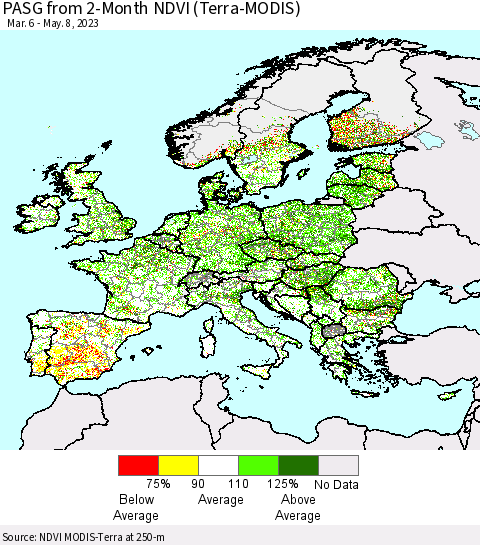 Europe PASG from 2-Month NDVI (Terra-MODIS) Thematic Map For 5/1/2023 - 5/8/2023