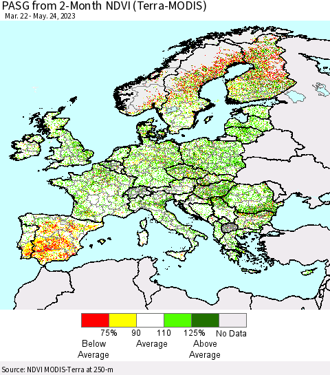 Europe PASG from 2-Month NDVI (Terra-MODIS) Thematic Map For 5/17/2023 - 5/24/2023