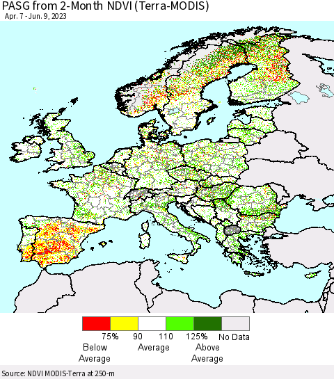 Europe PASG from 2-Month NDVI (Terra-MODIS) Thematic Map For 6/2/2023 - 6/9/2023