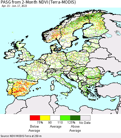 Europe PASG from 2-Month NDVI (Terra-MODIS) Thematic Map For 6/10/2023 - 6/17/2023