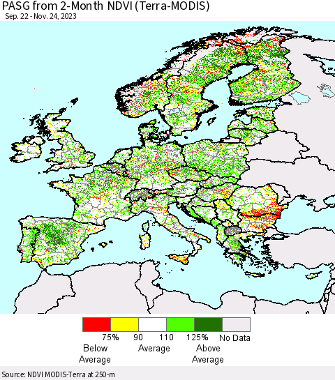 Europe PASG from 2-Month NDVI (Terra-MODIS) Thematic Map For 11/17/2023 - 11/24/2023