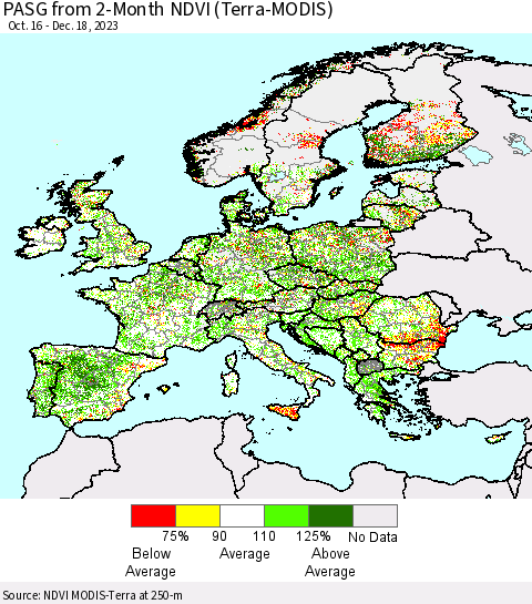 Europe PASG from 2-Month NDVI (Terra-MODIS) Thematic Map For 12/11/2023 - 12/18/2023
