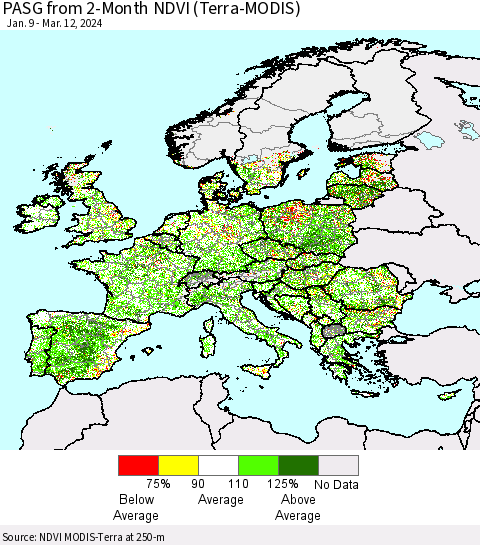 Europe PASG from 2-Month NDVI (Terra-MODIS) Thematic Map For 3/5/2024 - 3/12/2024