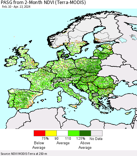 Europe PASG from 2-Month NDVI (Terra-MODIS) Thematic Map For 4/6/2024 - 4/13/2024