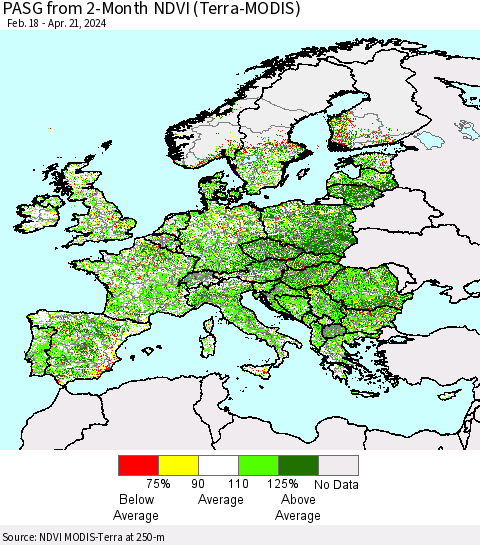 Europe PASG from 2-Month NDVI (Terra-MODIS) Thematic Map For 4/14/2024 - 4/21/2024