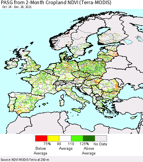 Europe PASG from 2-Month Cropland NDVI (Terra-MODIS) Thematic Map For 12/19/2021 - 12/26/2021