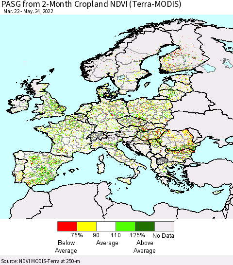Europe PASG from 2-Month Cropland NDVI (Terra-MODIS) Thematic Map For 5/17/2022 - 5/24/2022