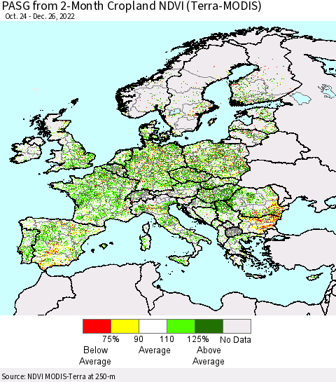 Europe PASG from 2-Month Cropland NDVI (Terra-MODIS) Thematic Map For 12/19/2022 - 12/26/2022