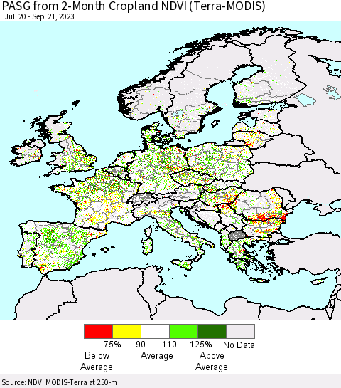 Europe PASG from 2-Month Cropland NDVI (Terra-MODIS) Thematic Map For 9/14/2023 - 9/21/2023