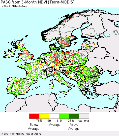 Europe PASG from 3-Month NDVI (Terra-MODIS) Thematic Map For 3/6/2021 - 3/13/2021