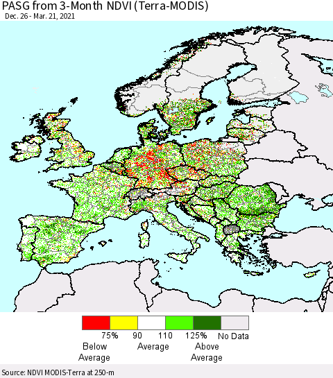 Europe PASG from 3-Month NDVI (Terra-MODIS) Thematic Map For 3/14/2021 - 3/21/2021