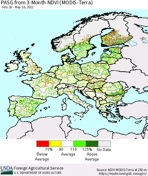 Europe PASG from 3-Month NDVI (Terra-MODIS) Thematic Map For 5/11/2021 - 5/20/2021