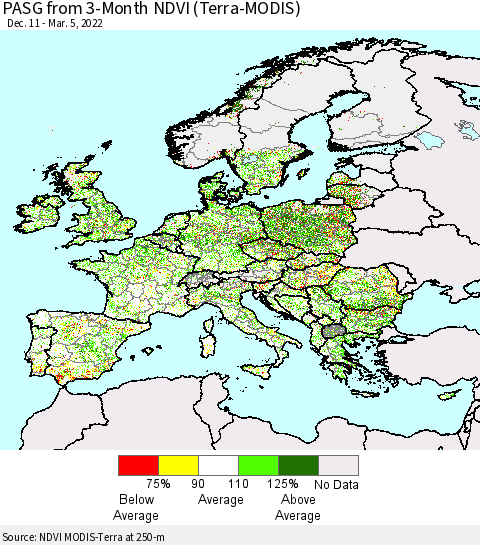 Europe PASG from 3-Month NDVI (Terra-MODIS) Thematic Map For 2/26/2022 - 3/5/2022