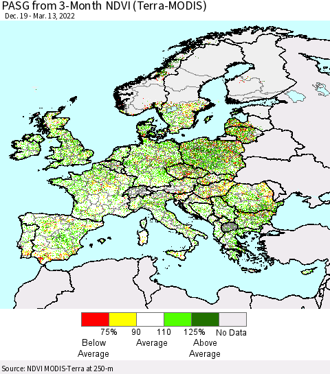 Europe PASG from 3-Month NDVI (Terra-MODIS) Thematic Map For 3/6/2022 - 3/13/2022