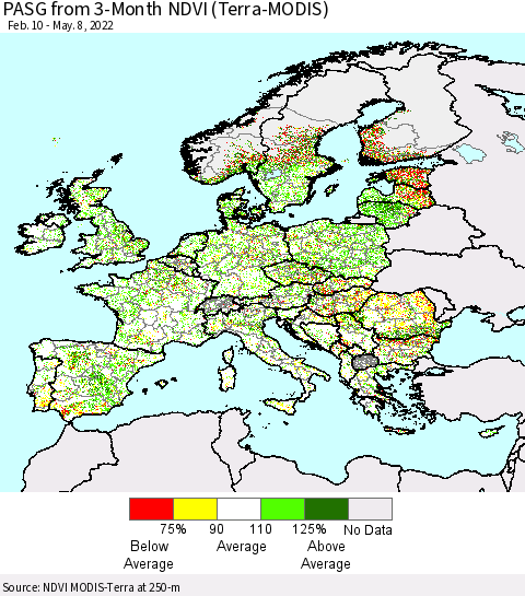 Europe PASG from 3-Month NDVI (Terra-MODIS) Thematic Map For 5/1/2022 - 5/8/2022
