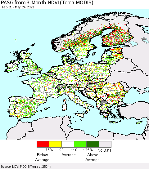 Europe PASG from 3-Month NDVI (Terra-MODIS) Thematic Map For 5/17/2022 - 5/24/2022