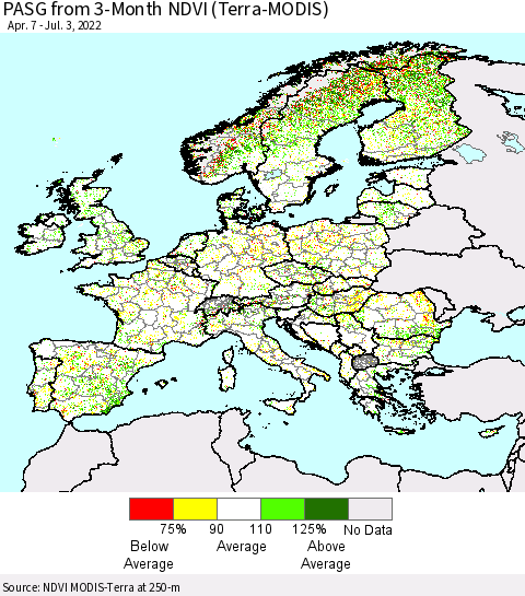 Europe PASG from 3-Month NDVI (Terra-MODIS) Thematic Map For 6/26/2022 - 7/3/2022