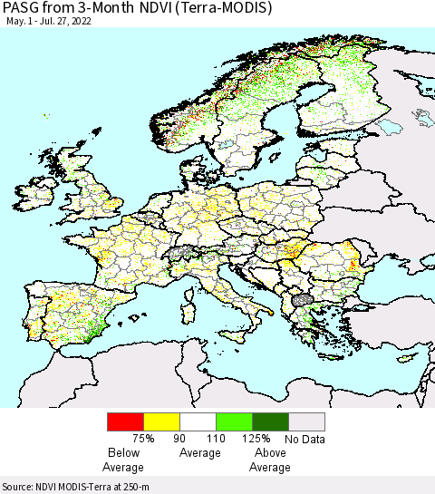 Europe PASG from 3-Month NDVI (Terra-MODIS) Thematic Map For 7/20/2022 - 7/27/2022