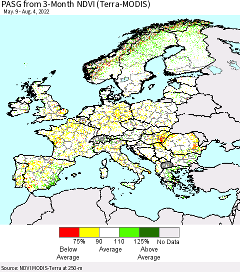 Europe PASG from 3-Month NDVI (Terra-MODIS) Thematic Map For 7/28/2022 - 8/4/2022