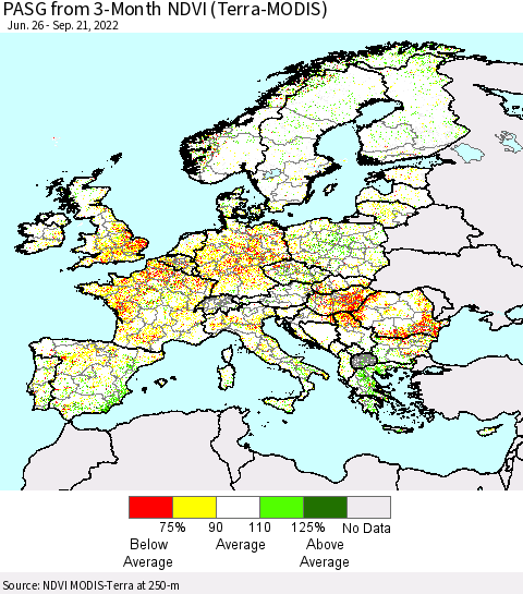 Europe PASG from 3-Month NDVI (Terra-MODIS) Thematic Map For 9/14/2022 - 9/21/2022