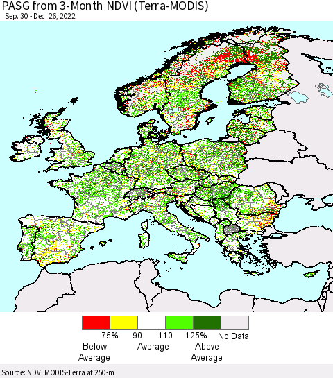 Europe PASG from 3-Month NDVI (Terra-MODIS) Thematic Map For 12/19/2022 - 12/26/2022