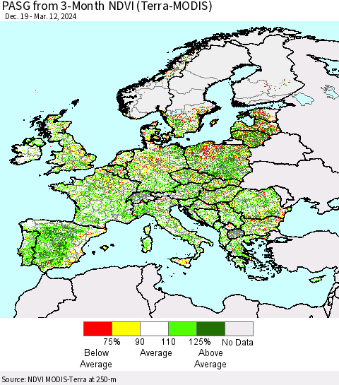 Europe PASG from 3-Month NDVI (Terra-MODIS) Thematic Map For 3/5/2024 - 3/12/2024