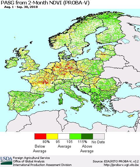 Europe PASG from 2-Month NDVI (PROBA-V) Thematic Map For 9/21/2018 - 9/30/2018