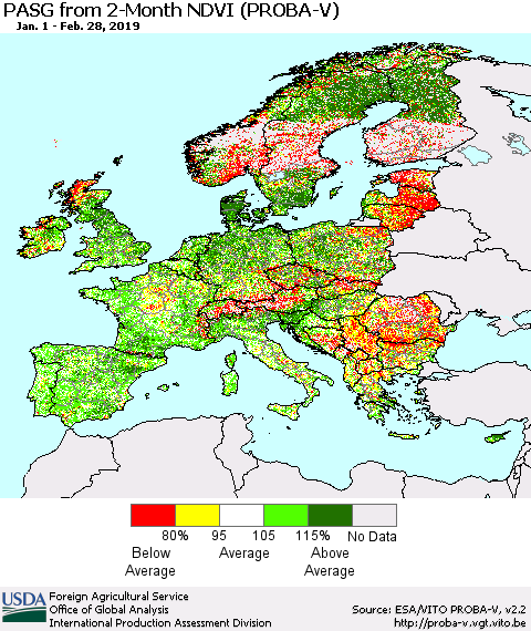 Europe PASG from 2-Month NDVI (PROBA-V) Thematic Map For 2/21/2019 - 2/28/2019