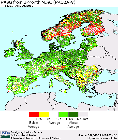 Europe PASG from 2-Month NDVI (PROBA-V) Thematic Map For 4/11/2019 - 4/20/2019