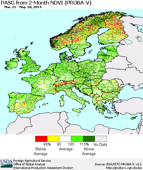 Europe PASG from 2-Month NDVI (PROBA-V) Thematic Map For 5/11/2019 - 5/20/2019