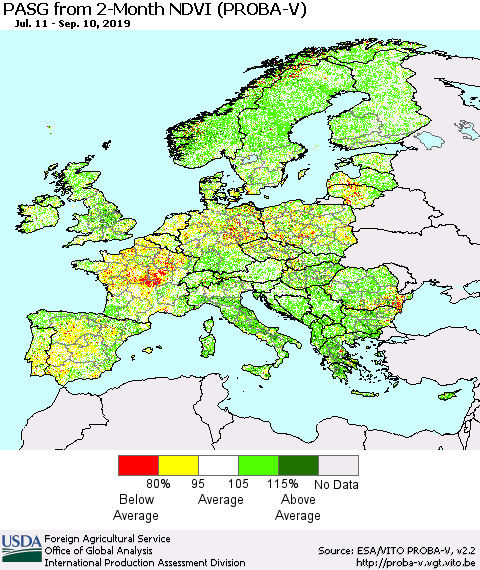 Europe PASG from 2-Month NDVI (PROBA-V) Thematic Map For 9/1/2019 - 9/10/2019