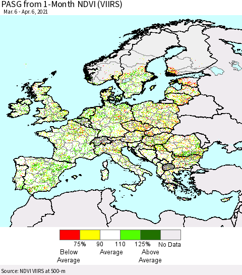 Europe PASG from 1-Month NDVI (VIIRS) Thematic Map For 3/30/2021 - 4/6/2021