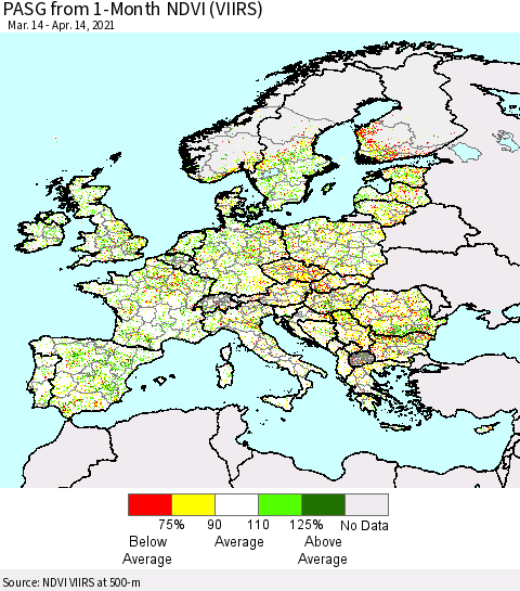 Europe PASG from 1-Month NDVI (VIIRS) Thematic Map For 4/7/2021 - 4/14/2021