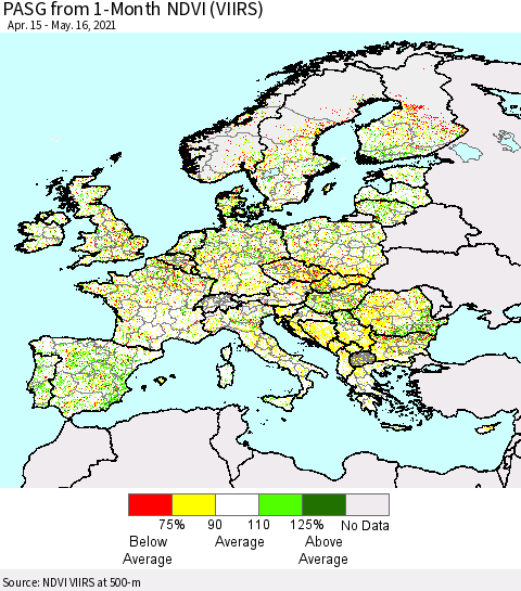 Europe PASG from 1-Month NDVI (VIIRS) Thematic Map For 5/9/2021 - 5/16/2021