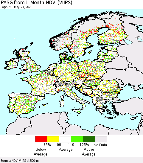 Europe PASG from 1-Month NDVI (VIIRS) Thematic Map For 5/17/2021 - 5/24/2021