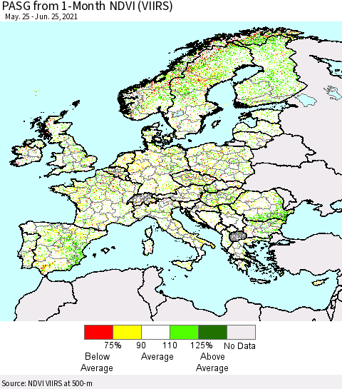 Europe PASG from 1-Month NDVI (VIIRS) Thematic Map For 6/18/2021 - 6/25/2021