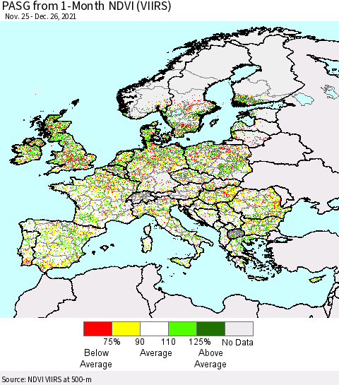 Europe PASG from 1-Month NDVI (VIIRS) Thematic Map For 12/19/2021 - 12/26/2021
