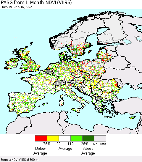 Europe PASG from 1-Month NDVI (VIIRS) Thematic Map For 1/9/2022 - 1/16/2022