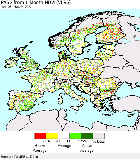 Europe PASG from 1-Month NDVI (VIIRS) Thematic Map For 5/17/2022 - 5/24/2022